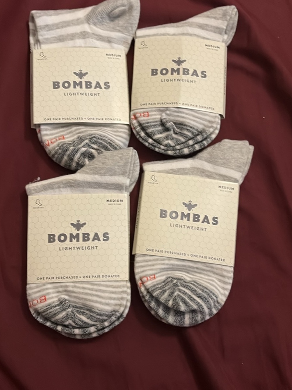 Bombas Lightweight Men's Socks - Gray & White Stripe (4 Pack)